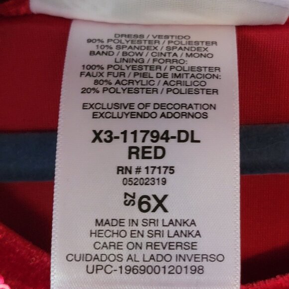 Girls Red & White Long Sleeve Christmas Dress W/ Faux Fur Trim Sequin Top Bow Ac - Picture 10 of 13